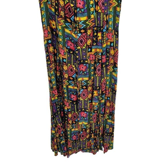Vintage 80s Dress M Maxi Dopamine Jamaican Tropical Sleeveless MuMu Pinafore - Picture 6 of 9